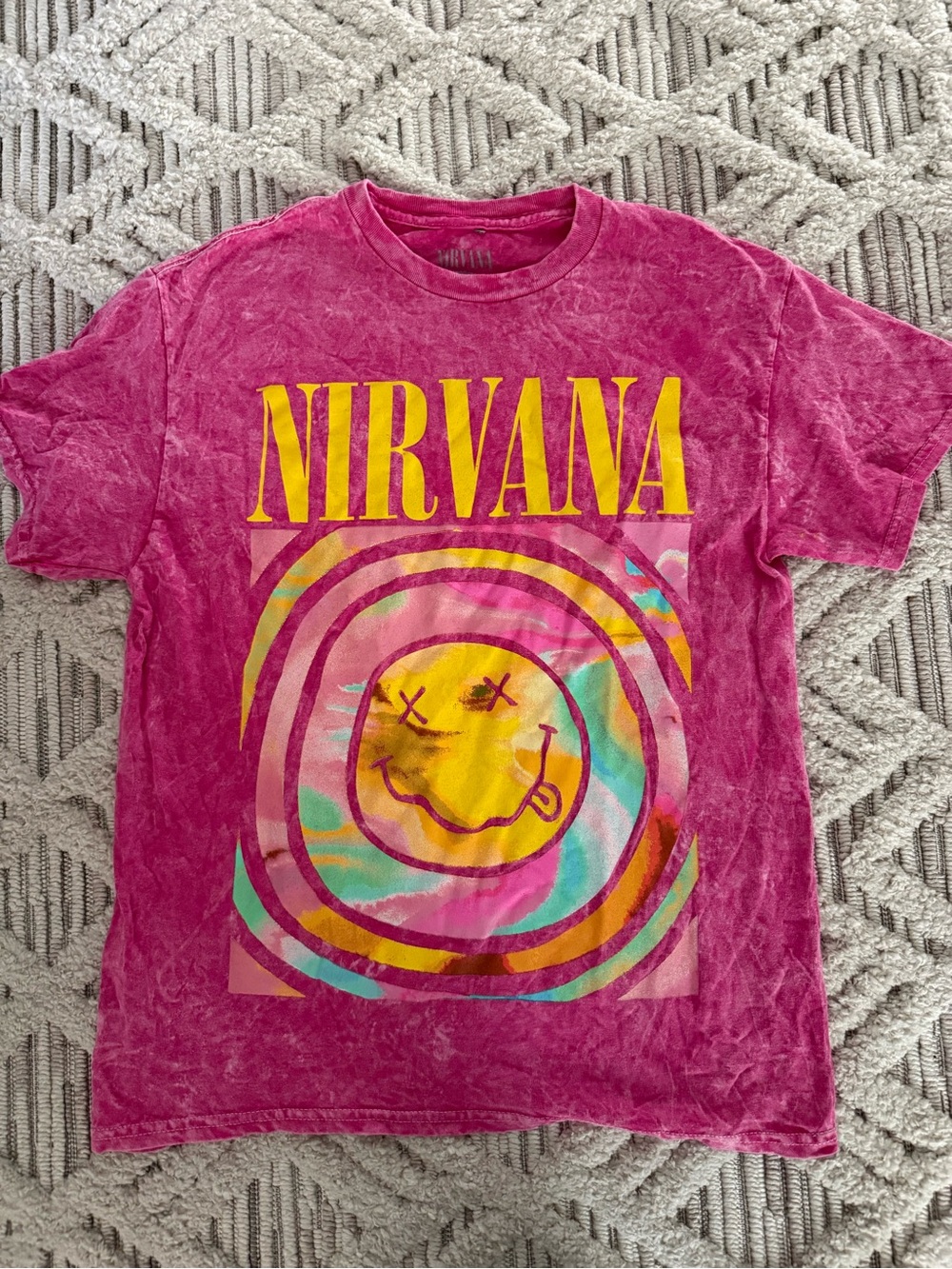 Nirvana smiley face pink graphic t-shirt